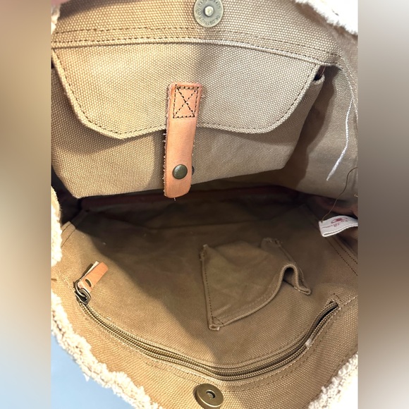 LUCKY BRAND Calexico Crossbody Purse Canvas Leather Studded Camel Tan Brown - Picture 10 of 16